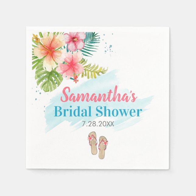 Tropical Poolside Summer Bridal Shower Napkin (Front)