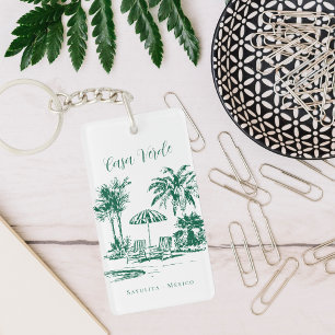 Tropical Poolside Vacation Rental Key Tag Key Ring