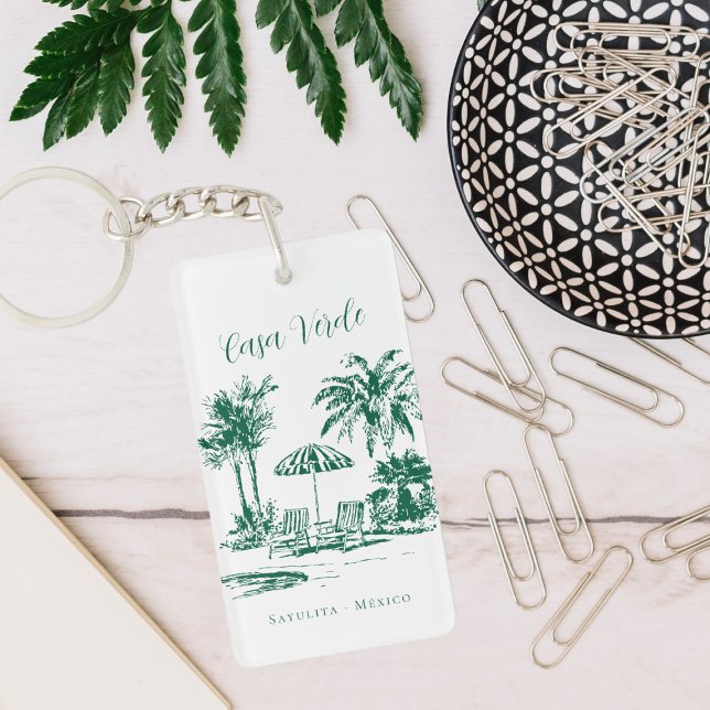 Tropical Poolside Vacation Rental Key Tag Key Ring (Creator Uploaded)