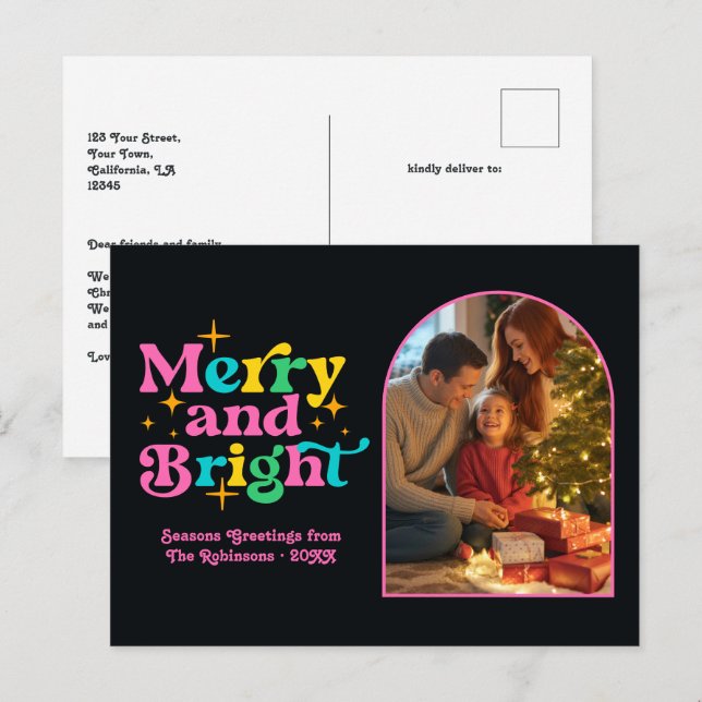 Tropical Pop Merry and Bright Retro Christmas Holiday Postcard (Front/Back)
