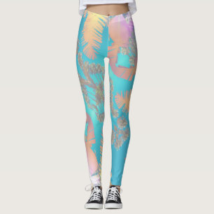 Tropical Positive Vibes Palm Tree Leaves Leggings