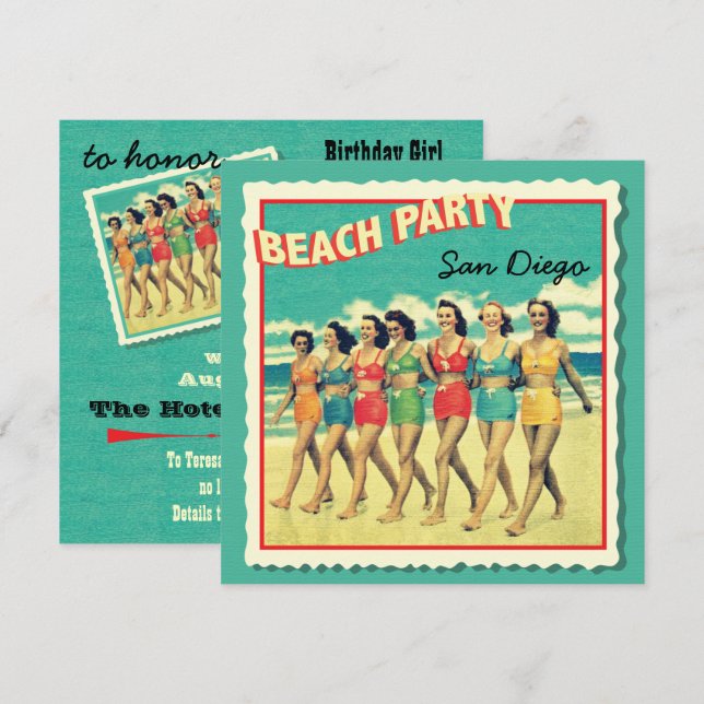 Tropical Postcard Beach Party Invitations (Front/Back)