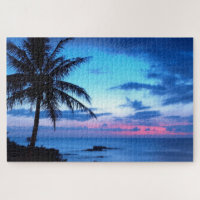 Tropical Pretty Pink Blue Sunset Landscape Art