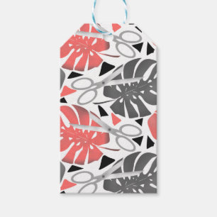 Tropical print monstera leaves scissors jungle exo gift tags