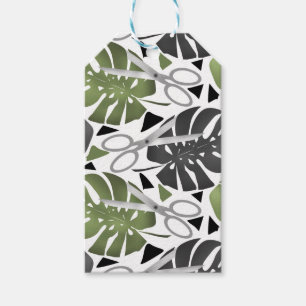 Tropical print monstera leaves scissors jungle exo gift tags