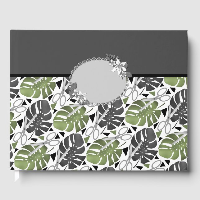 Tropical print monstera leaves scissors jungle exo guest book (Front)