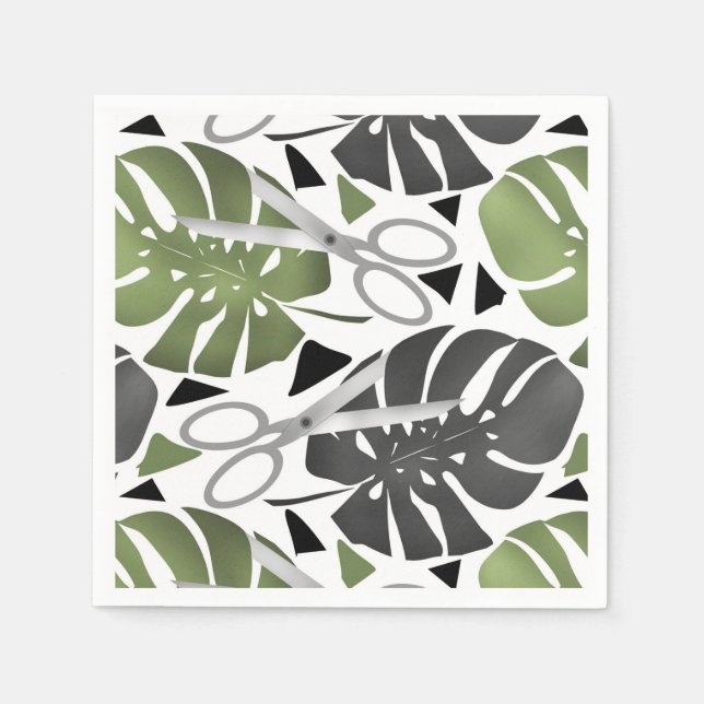 Tropical print monstera leaves scissors jungle exo napkin (Front)