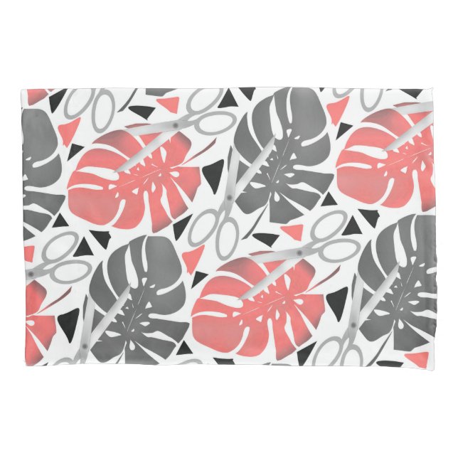 Tropical print monstera leaves scissors jungle exo pillowcase (Front)