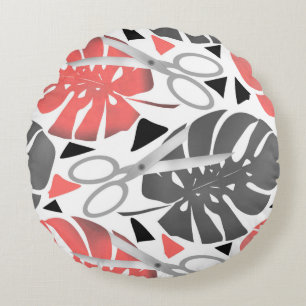 Tropical print monstera leaves scissors jungle exo round cushion