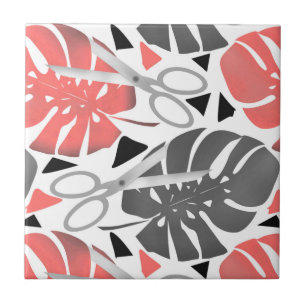 Tropical print monstera leaves scissors jungle exo tile