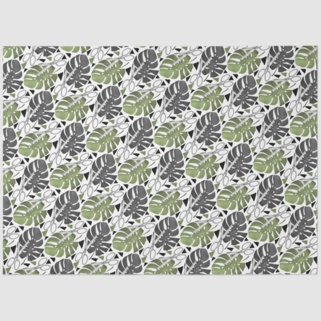 Tropical print monstera leaves scissors jungle exo tissue paper (Front)