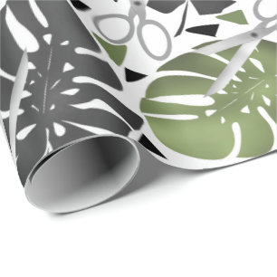 Tropical print monstera leaves scissors jungle exo wrapping paper