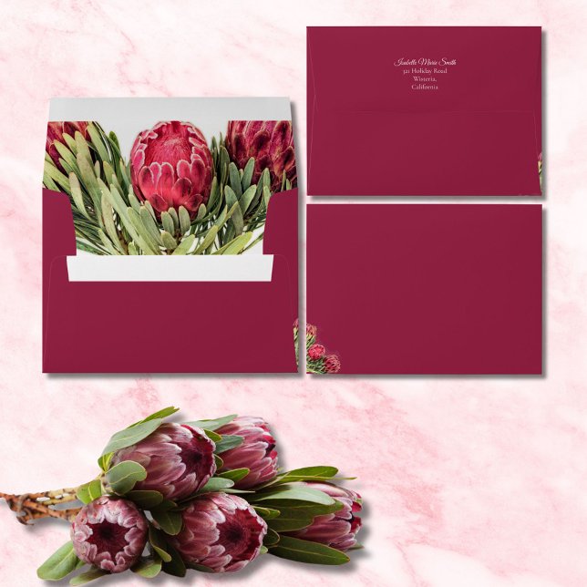 Tropical Protea Floral Olive Green Wedding Invite Envelope (Creator Uploaded)