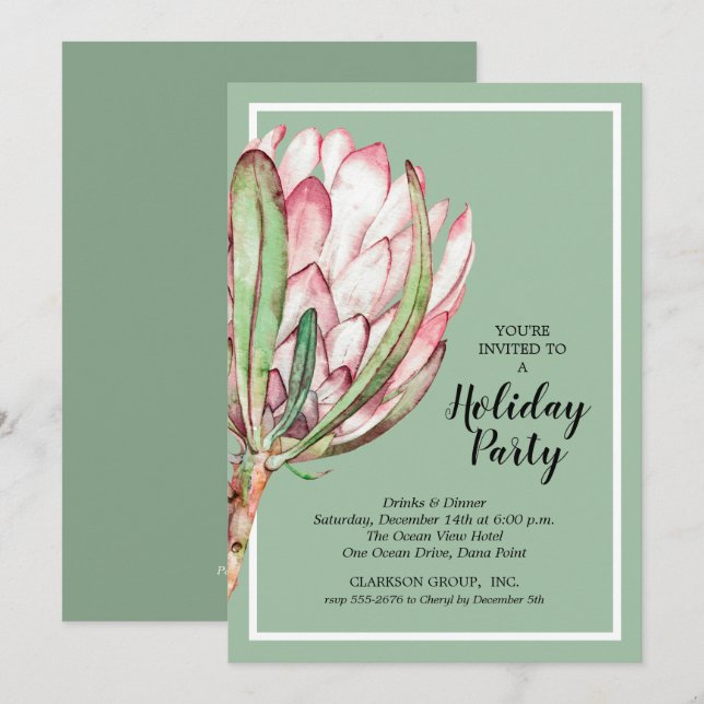 Tropical Protea Holiday Christmas Party Invitation (Front/Back)