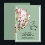 Tropical Protea Holiday Christmas Party Invitation<br><div class="desc">A beautiful hand painted watercolor pink protea floral blossom on a mint green background,  this invitation is a fabulous change from traditional Christmas holiday party invitations. Perfect for a tropical touch to your celebration. MATCHING items in our store.</div>