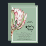 Tropical Protea Holiday Christmas Party Invitation<br><div class="desc">A beautiful hand painted watercolor pink protea floral blossom on a mint green background,  this invitation is a fabulous change from traditional Christmas holiday party invitations. Perfect for a tropical touch to your celebration. MATCHING items in our store.</div>