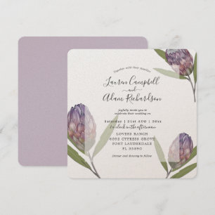 Tropical Protea Purple Watercolor Wedding  Invitation