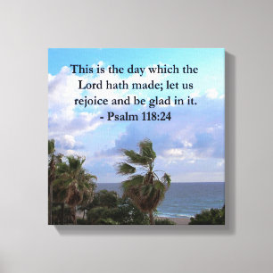TROPICAL PSALM 118:24 OCEAN AND PALM TREES CANVAS PRINT