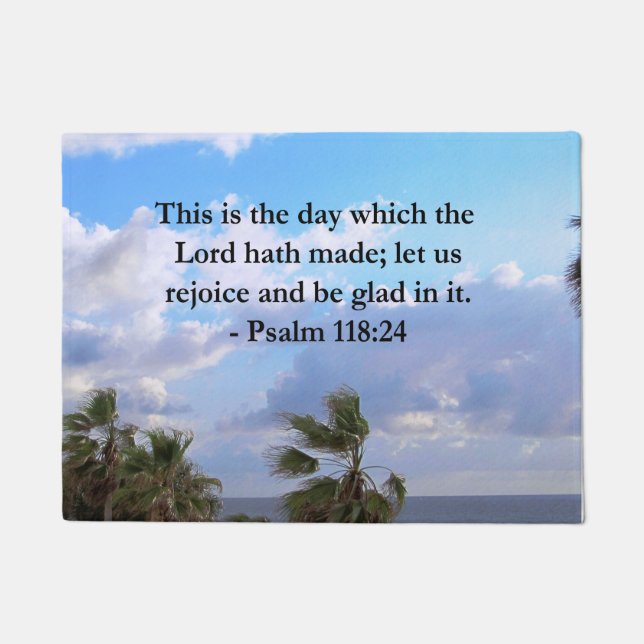 TROPICAL PSALM 118:24 OCEAN AND PALM TREES DOORMAT (Front)