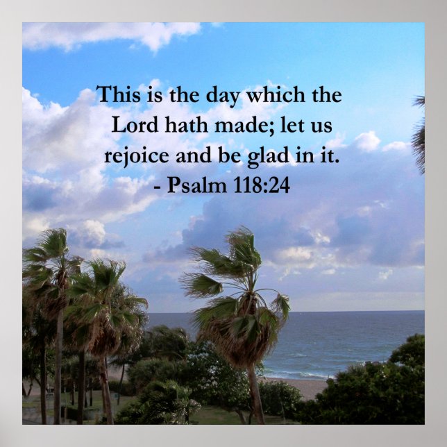 TROPICAL PSALM 118:24 OCEAN AND PALM TREES POSTER (Front)