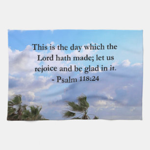 TROPICAL PSALM 118:24 OCEAN AND PALM TREES TEA TOWEL
