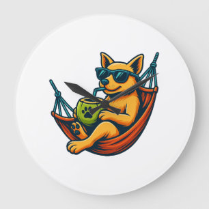Tropical Pup Vibes Large Clock