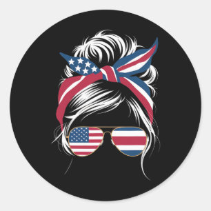Tropical Pura Vida Messy Hair Bun Usa American Cos Classic Round Sticker