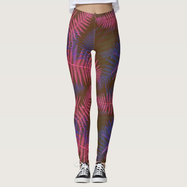 Tropical Purple and Blue Leaves Leggings (Front)