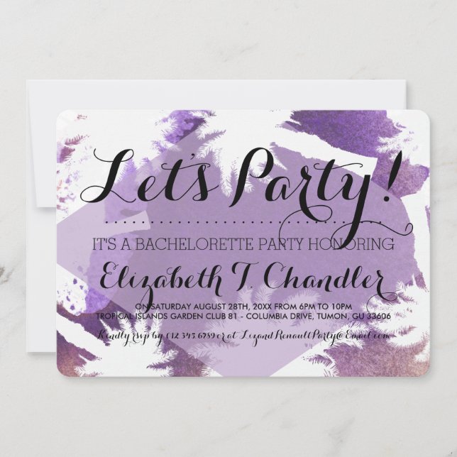 Tropical Purple Bachelorette Party Invites (Front)