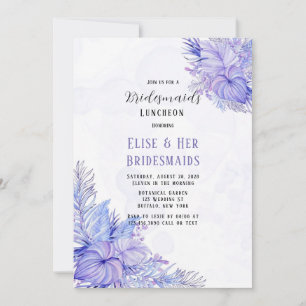 Tropical Purple Blue Palm Leaf Bridesmaid Luncheon Invitation
