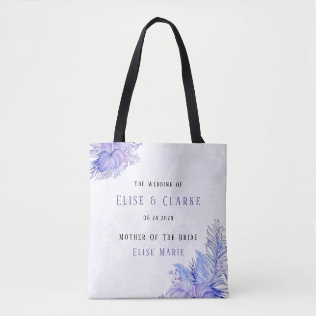 Tropical Purple Blue Palm Leaves Mother Of Bride Tote Bag (Front)