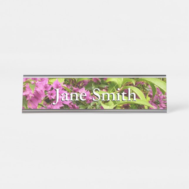 Tropical Purple Bougainvillea Floral Desk Name Plate (Front)