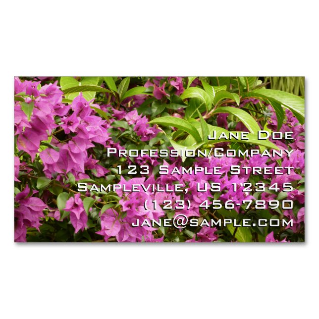 Tropical Purple Bougainvillea Floral Magnetic Business Card (Front)
