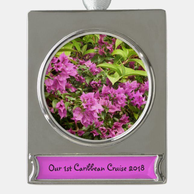 Tropical Purple Bougainvillea Floral Silver Plated Banner Ornament (Front)
