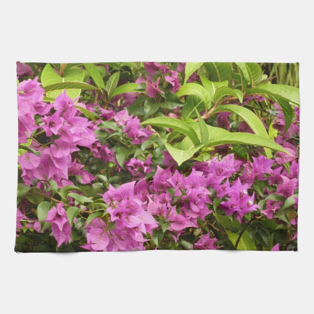 Tropical Purple Bougainvillea Floral Tea Towel (Horizontal)