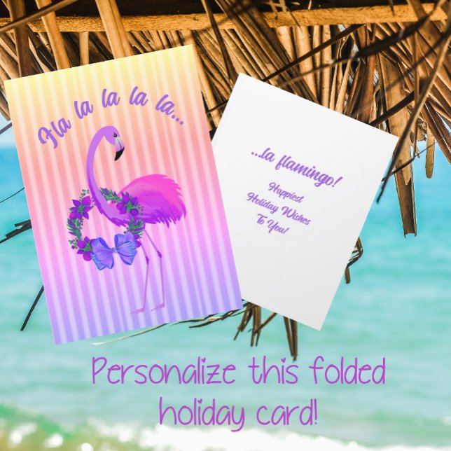 Tropical Purple Flamingo Personalised Christmas  Holiday Card (It's purple flamingo time. 2 sizes available.)