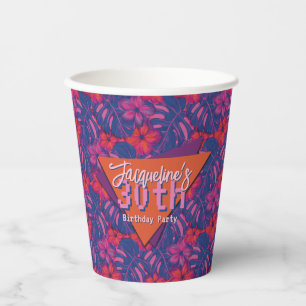 Tropical Purple Floral Birthday Paper Cups