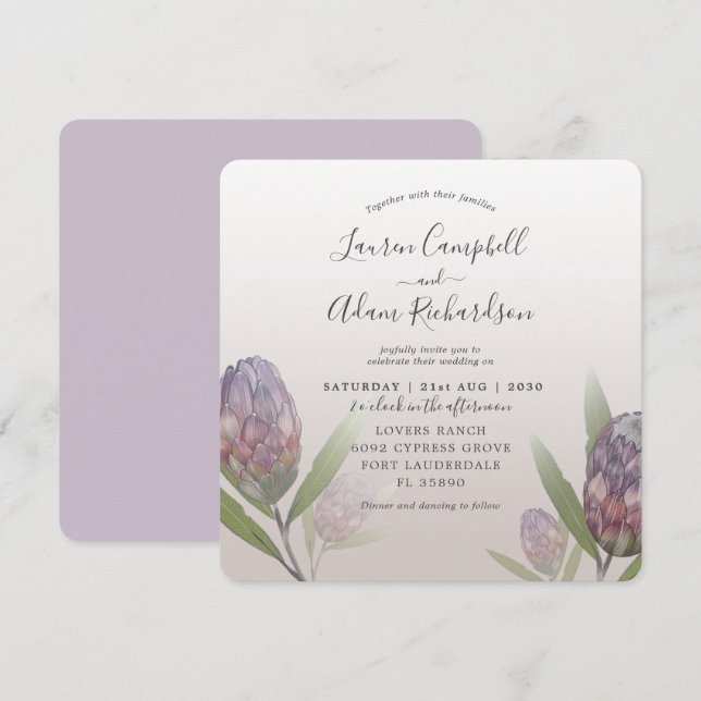 Tropical Purple Floral Watercolor Weddin Invitation (Front/Back)