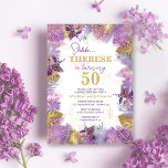 Tropical Purple Gold Surprise 50th Birthday Invitation<br><div class="desc">Surprise your loved one with an elegant tropical-inspired theme birthday party celebration! This invitation features a beautiful combination of tropical leaf images in faux gold foil and purple watercolor textures, as well as modern script typography. Personalise the invitation with your own special message to make the celebration even more special....</div>