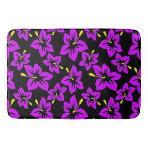 Tropical Purple Hawaiian Hibiscus Flowers Bath Mat