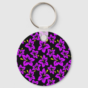 Tropical Purple Hawaiian Hibiscus Flowers Key Ring