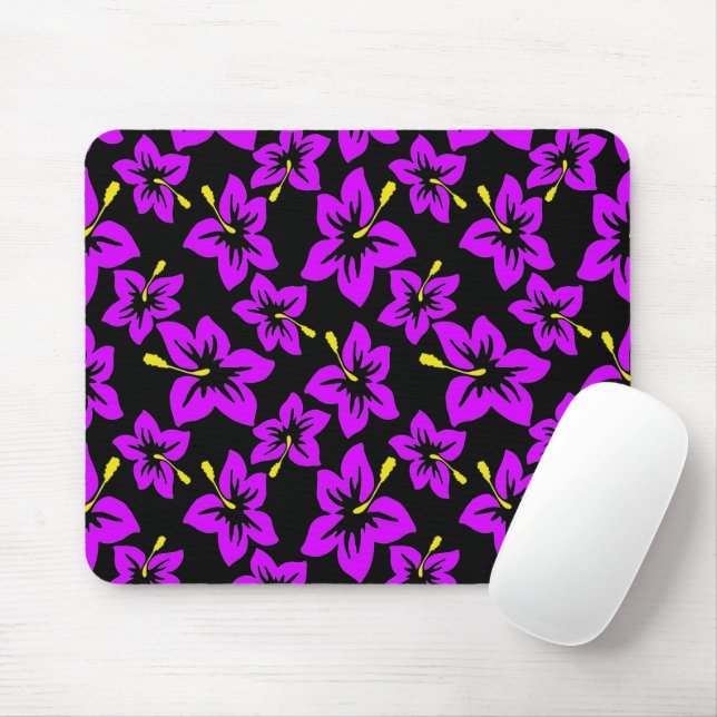 Tropical Purple Hawaiian Hibiscus Flowers Mouse Mat (With Mouse)