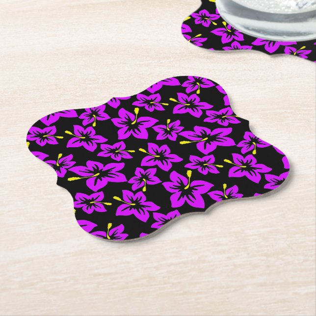 Tropical Purple Hawaiian Hibiscus Flowers Paper Coaster (Angled)