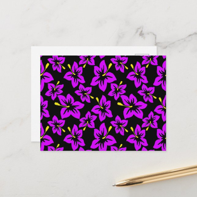 Tropical Purple Hawaiian Hibiscus Flowers Postcard (Front/Back In Situ)