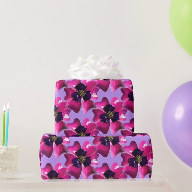 Tropical Purple MOD Orchid Flower Groovy Hippie Wrapping Paper (Party Gifts)