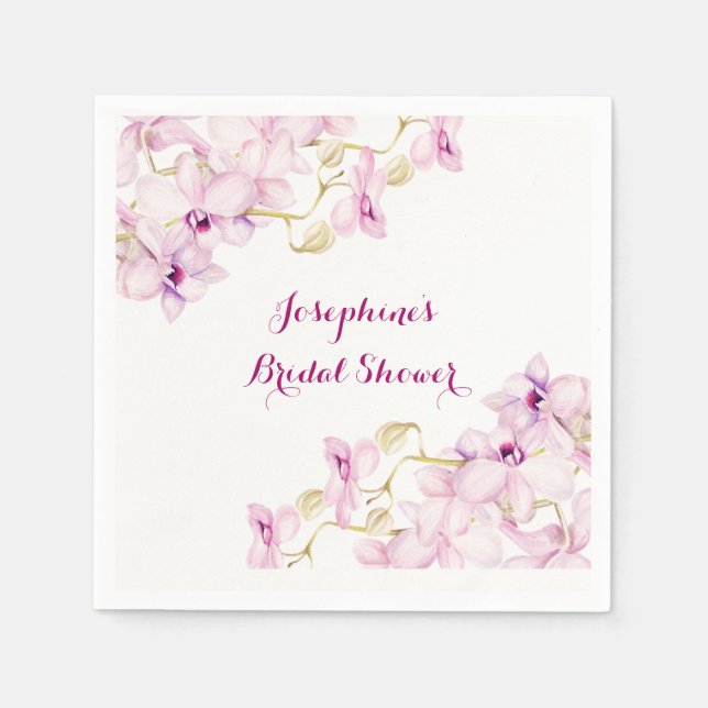 Tropical Purple Orchid Floral Bridal Shower Napkin (Front)