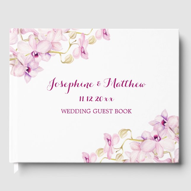 Tropical Purple Orchid Floral Wedding Guest Book (Front)