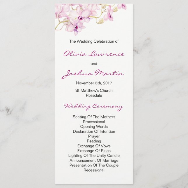 Tropical Purple Orchid Watercolor Wedding Programme (Front)
