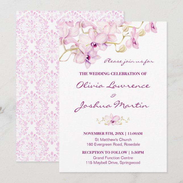 Tropical Purple Orchid Wedding Invitation (Front/Back)