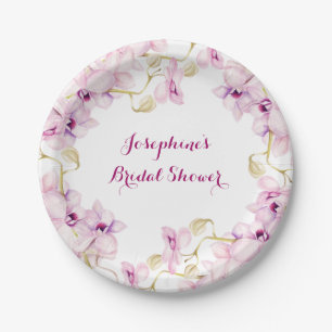 Tropical Purple Orchids Floral Bridal Shower Paper Plate